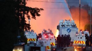 Police fire water cannon at demonstrators as Belfast protests continue Police fire water cannon at demonstrators as Belfast protests continue