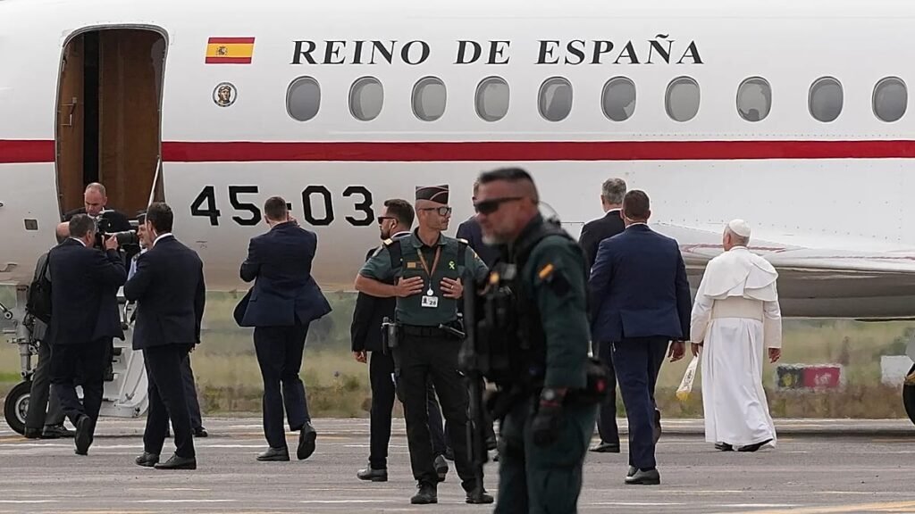 Pope leaves Spain on plane offered by king after technical glitch