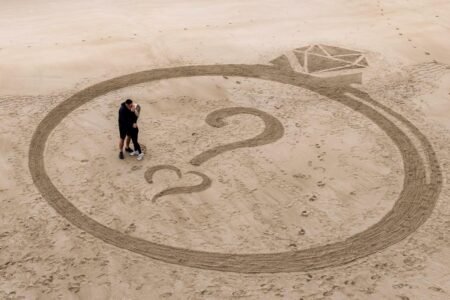 Man pops the question with massive ring carved onto beach in sand-sational proposal
