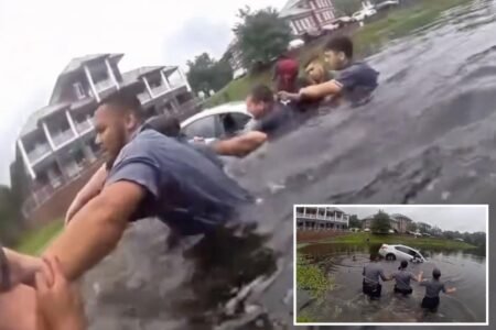 Virginia first responders form human chain to rescue driver from sinking car that crashed into pond