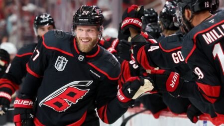 Carolina Hurricanes not wasting any time, score on first shot of Stanley Cup Final Carolina Hurricanes not wasting any time, score on first shot of Stanley Cup Final