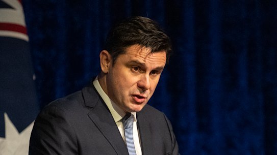 Andrew Hirst delivers his outgoing speech as director of Liberal Party at its federal conference on Saturday.