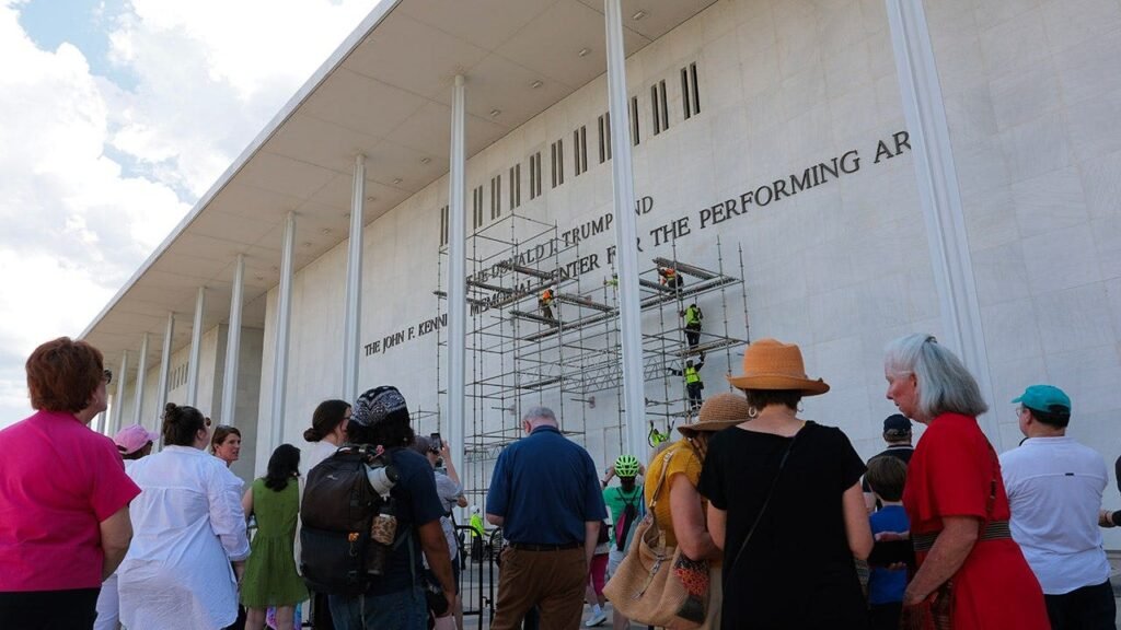 Workers rip Trump name from Kennedy center facade months after it goes on, hours after failed appeal Workers rip Trump name from Kennedy center facade months after it goes on, hours after failed appeal