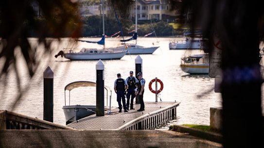 A police search takes place after a man’s body was found at the dock of Bayview Park on Saturday, 13 June. 