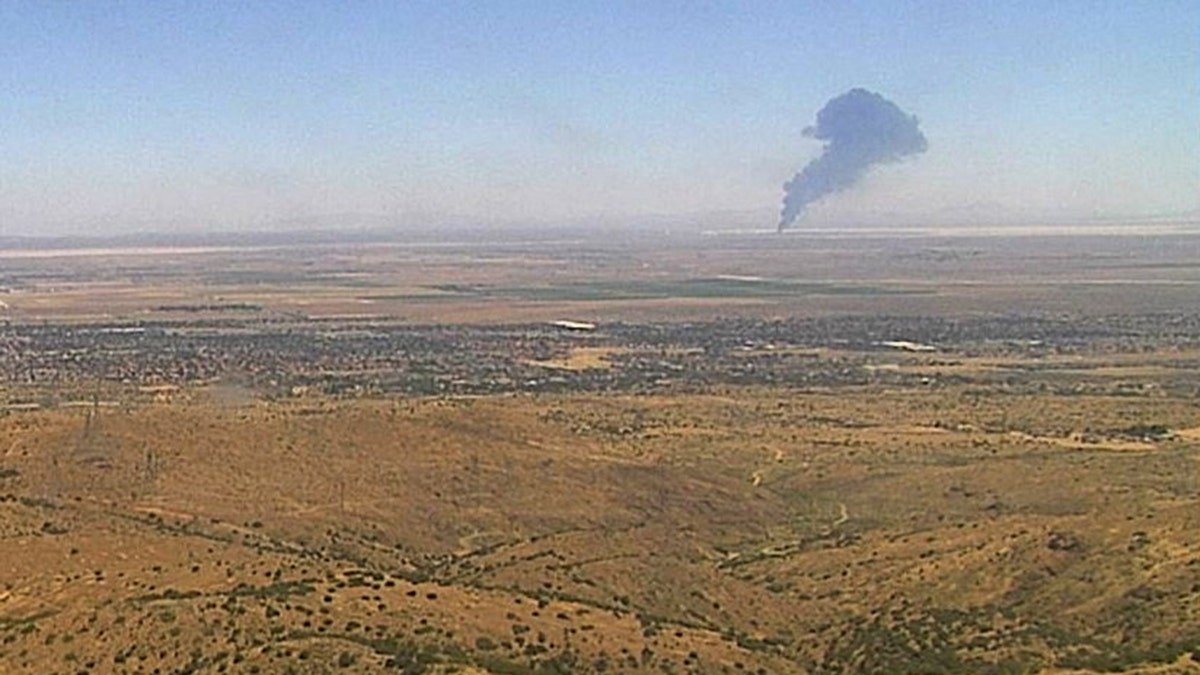 Smoke rising from Edwards Air Force Base after a B-52 bomber crash
