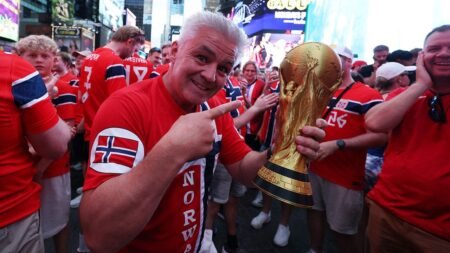 Norway World Cup fans take over Times Square as team prepares for Senegal match