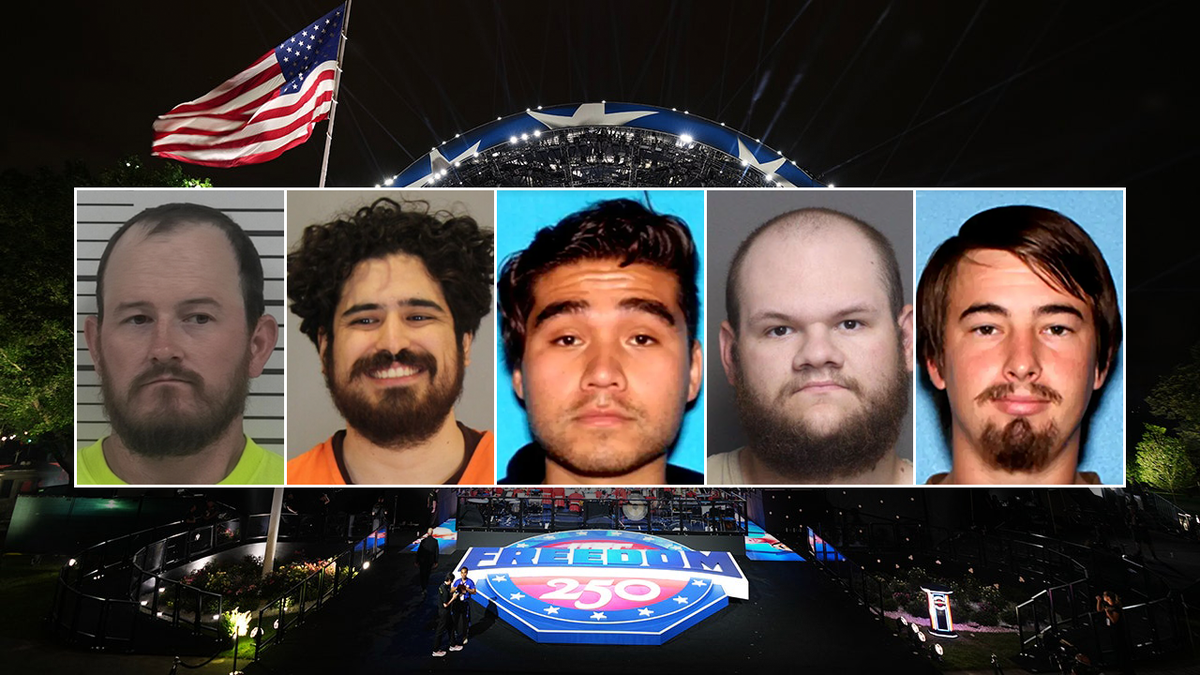 Composite image showing the five suspects charged in an alleged White House UFC Freedom 250 attack plot