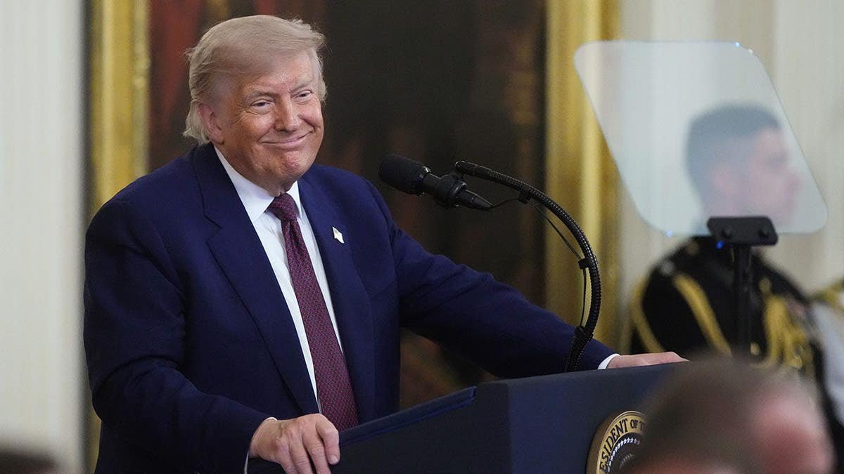 U.S. President Donald Trump speaking during Medal of Honor Ceremony in White House East Room