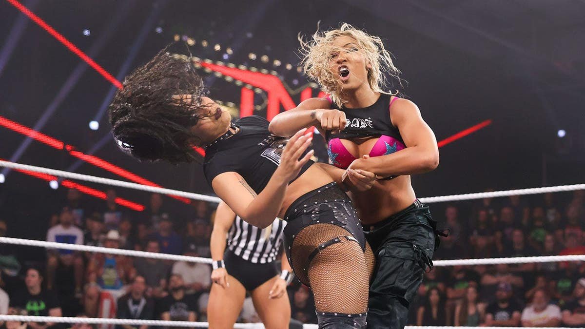 Mara Sade in action against Jada Parker at WWE Performance Center in Orlando Florida