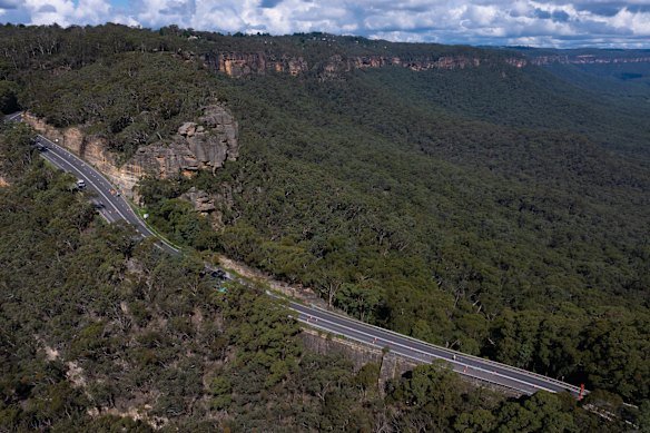 The stretch of the Great Western Highway at Victoria Pass that has been closed since early March.