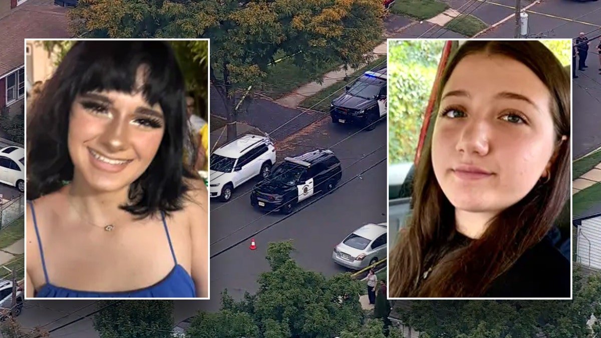 Maria Niotis and Isabella Salas pictured in an edit in front of the crime scene