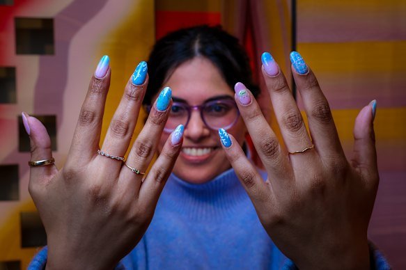 Nehya Ahmed with her manicure from Trophy Wife Nails on Thursday. 