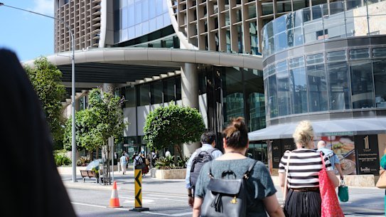 The entry to the Queensland government’s 1 William Street headquarters.
