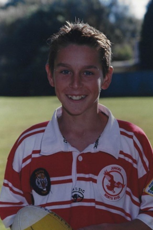 Wearing his North Ryde Hawks regalia as a 12-year-old.