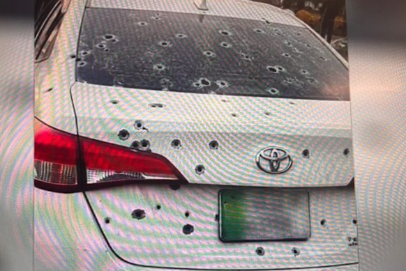 The bullet-riddled car of nine-year-old Hania and her family.