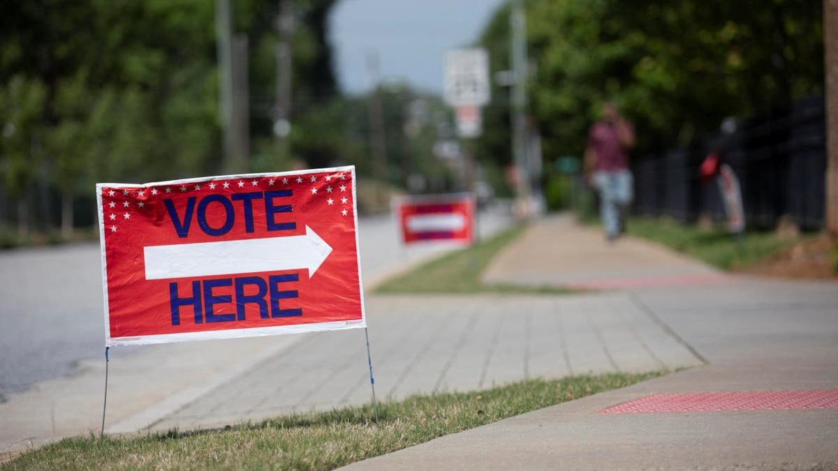 Voting signs outside Friendship Baptist Church polling location in Atlanta Georgia