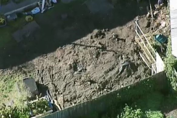 The backyard in the Geelong suburb of Norlane, where the remains were found in 2019. 