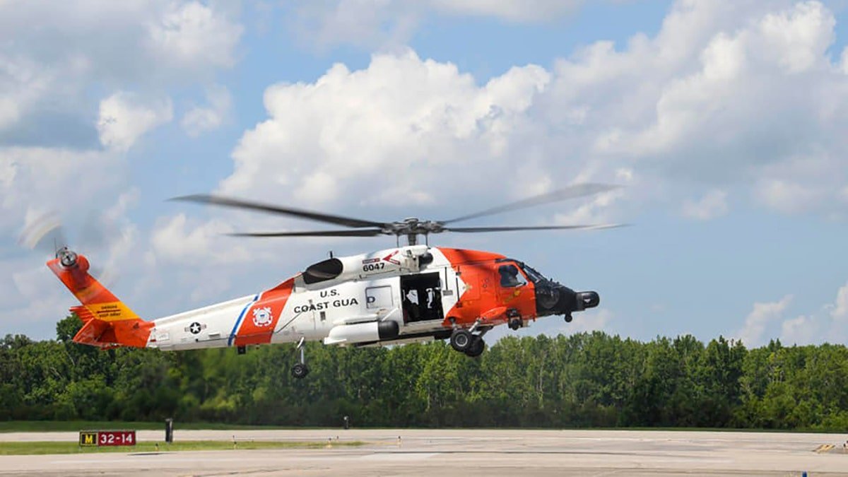 A U.S. Coast Guard helicopter landing at Naval Air Station Joint Reserve Base New Orleans