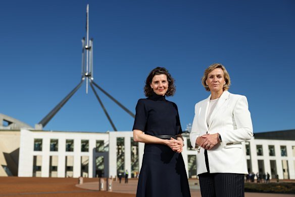 Member for Wentworth Allegra Spender (left) and member for Warringah Zali Steggall pictured on Wednesday. 