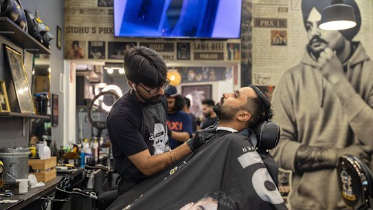 The PBX1 barber shop in Wentworthville was named after the debut album of influential Punjabi rapper Sidhu Moose Wala, who was shot dead in 2022. 15th March 2026.