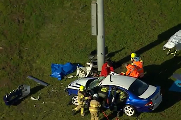 A driver has died after a car crashed into a pole at a racetrack in Melbourne’s north-west.