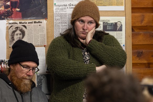 Locals attend a meeting at Torrington Memorial Hall to discuss the alleged attack on the Blessings. 