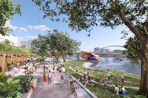 An artist impression of the planned public space pavilion in South Brisbane.