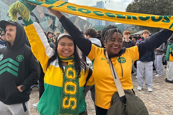 Jesele Baxter and Sharon Banks met in the crowd at Federation Square.