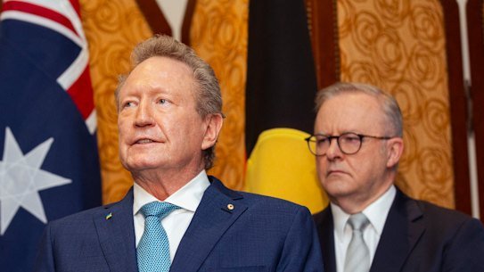 Fortescue founder Andrew Forrest was front and centre at a Shanghai press conference with Prime Minister Anthony Albanese in July last year.