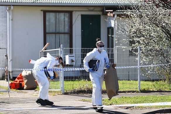 Investigators outside the Norlane home in September 2019, after the discovery of human bones.