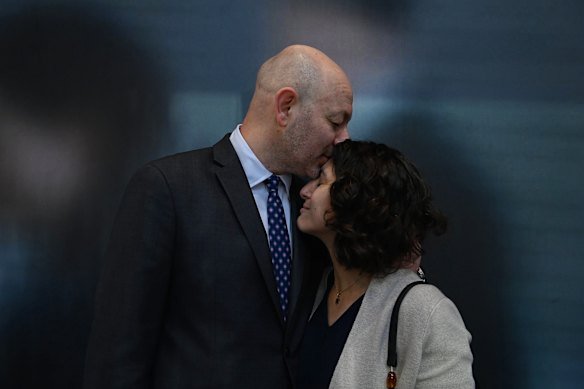 Arsen Ostrovsky and his wife Tzeira moments after Arsen gave evidence at the royal commission in Sydney on Monday.