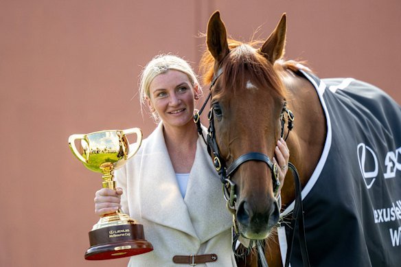 Melbourne Cup winner Jamie Melham and Half Yours.