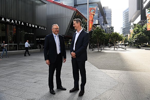 Prime Minister Anthony Albanese with Andrew Charlton.