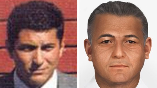 A photo of James Dalamangas, and an age progression photo of him.