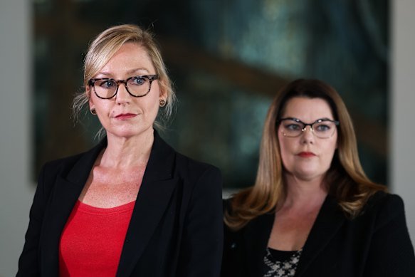Greens leader Larissa Waters and Senator Sarah Hanson-Young.