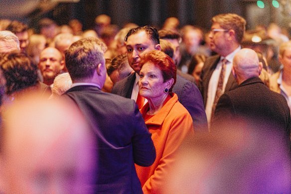 One Nation party leader Pauline Hanson and United Australia Party’s Ralph Babet at the opening of the Australian War Memorial’s Anzac Hall.