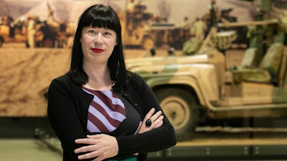 Bliss Jensen in the Australian War Memorial’s Peacekeeping Gallery.