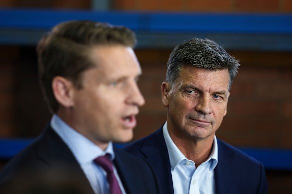 Andrew Hastie (left) says the Coalition are “overwhelmingly on the same page” about the migration policies slated by Angus Taylor (right).