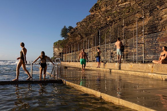 An early morning dip in the ocean pool at Avalon Beach.