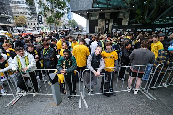 Fans were queuing hours before gates opened at Federation Square.