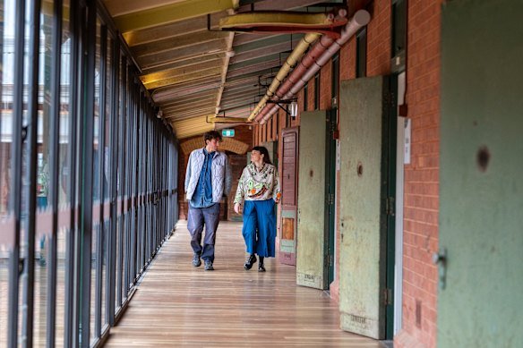 Architects Samuel Hunter and Danielle Peck at the Sunbury Community Arts and Cultural Building, which has won one of Victoria’s top architecture awards. 