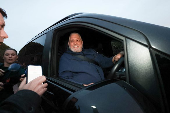 Mick Gatto leaving home on June 3 after being interviewed by police.