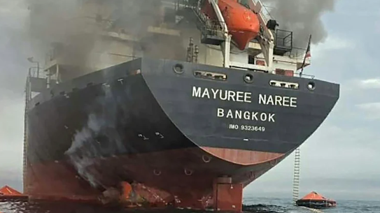 Thai-flagged cargo vessel Mayuree Naree in the Strait of Hormuz on March 11.