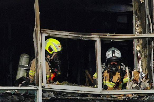 FRV firefighters at a factory fire in Derrimut in May 2025. 