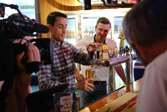Sean Dillon on the campaign trail with David Crisafulli.