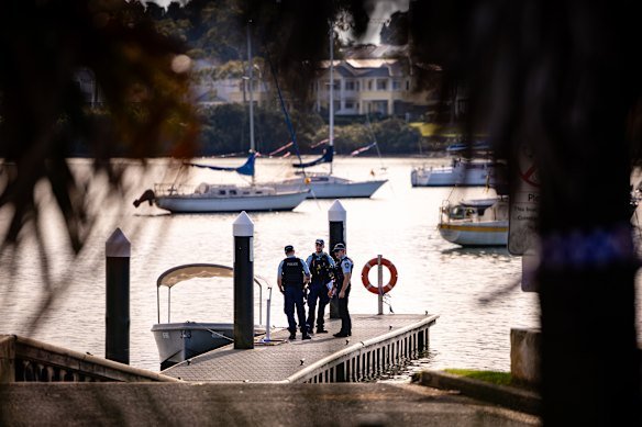 A police search takes place after a man’s body was found at the dock of Bayview Park on Saturday, June 13.