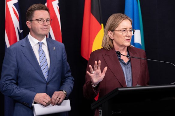 Premier Jacinta Allan and Police Minister Anthony Carbines at a press conference in May, announcing changes to Victoria’s Firearm Laws.