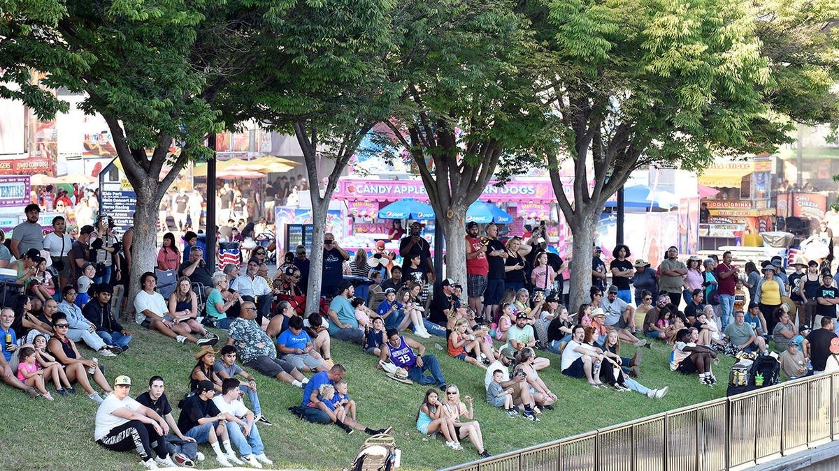 People laying on grass at California State Fair