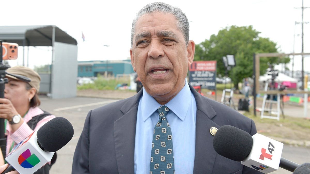 Rep. Adriano Espaillat, D-N.Y., stands outside of Delaney Hall detention center in Newark, New Jersey