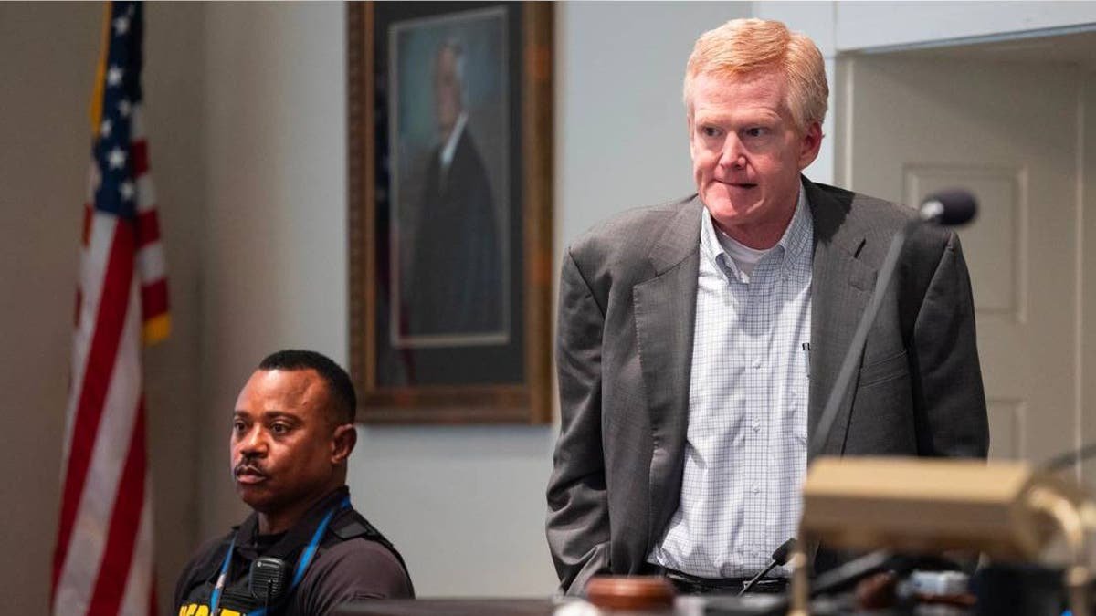 Alex Murdaugh standing during a break in his murder trial at Colleton County Courthouse